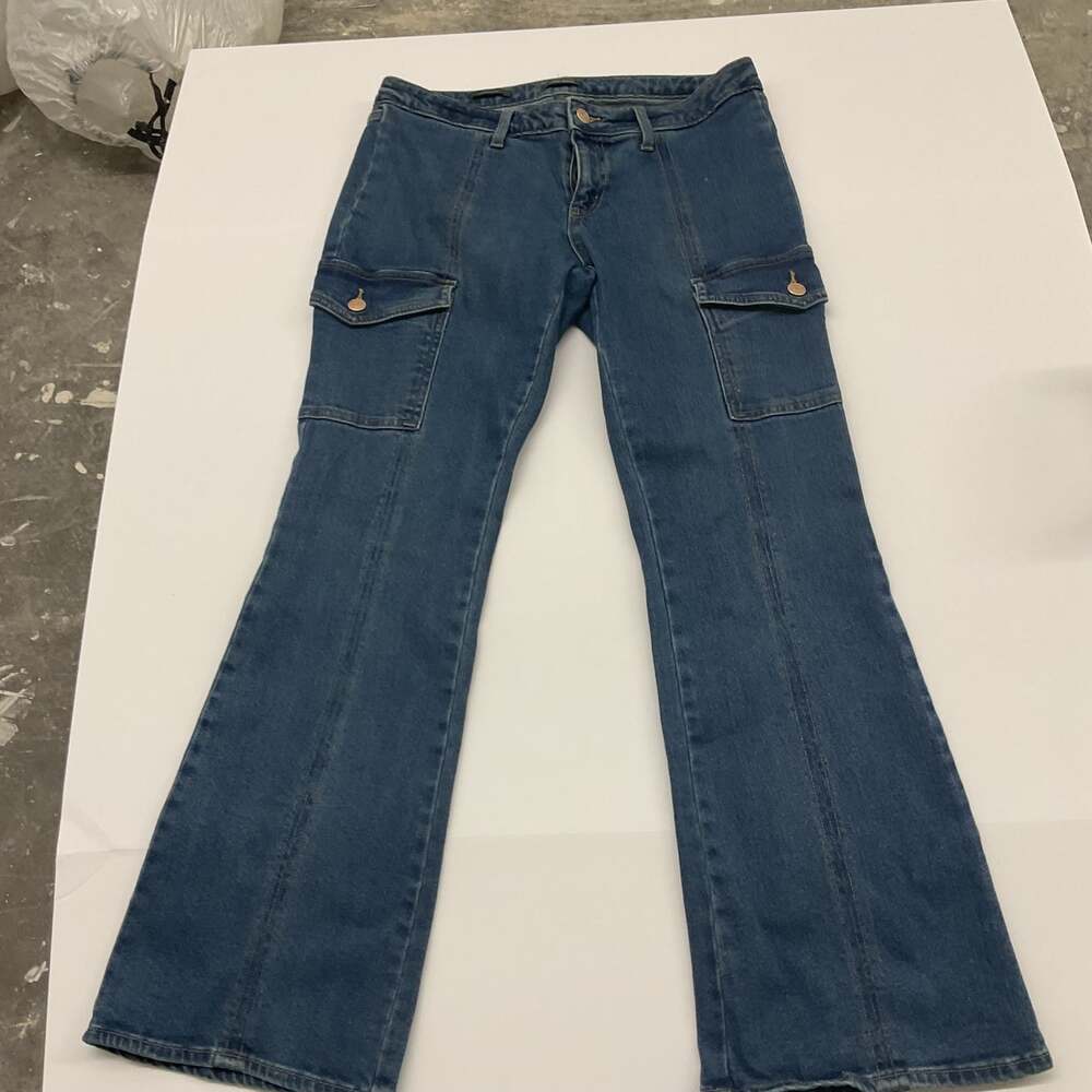 Wild Fable Low Rise Flare Cargo Jeans Size 12 Medium Wash Denim Y2K Flap Pocket